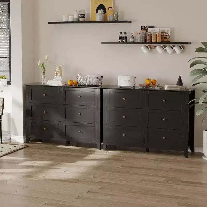 Commode à 6 tiroirs Meuble TV pour téléviseurs de 48 pouces, commode en bois moderne pour chambre, salon et couloir