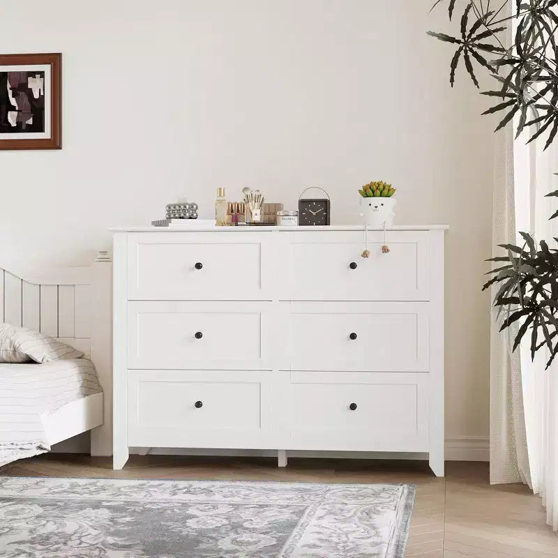 Commode à 6 tiroirs Meuble TV pour téléviseurs de 48 pouces, commode en bois moderne pour chambre, salon et couloir