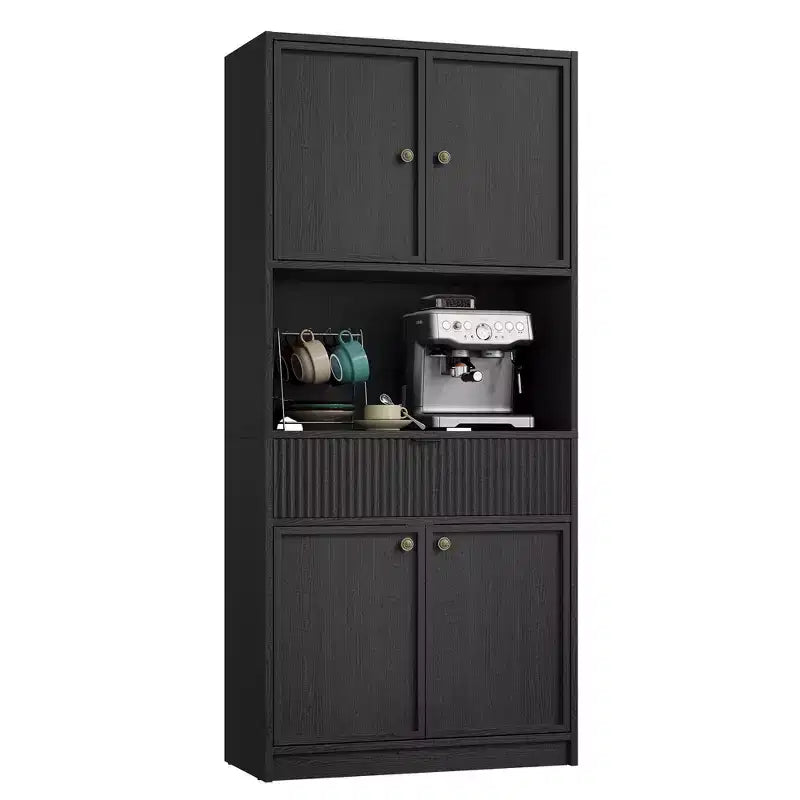 Grand meuble de garde-manger avec étagère à micro-ondes et tiroir, armoire de rangement de cuisine de 178 cm avec portes, placard autonome cannelé, pour salle à manger