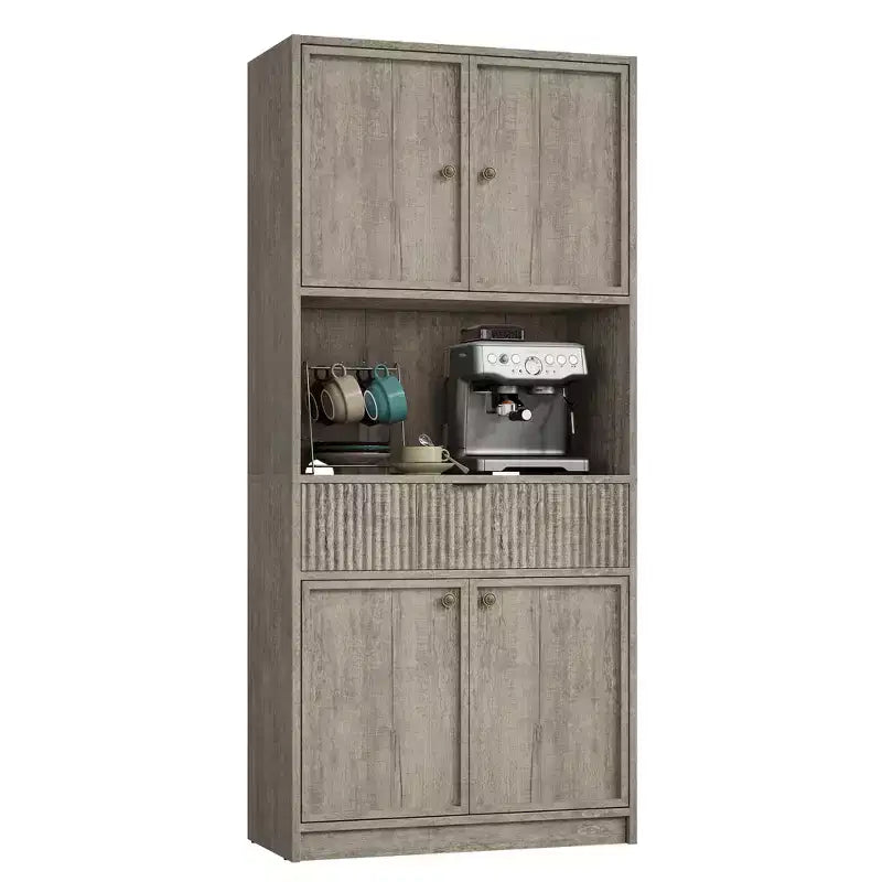 Grand meuble de garde-manger avec étagère à micro-ondes et tiroir, armoire de rangement de cuisine de 178 cm avec portes, placard autonome cannelé, pour salle à manger