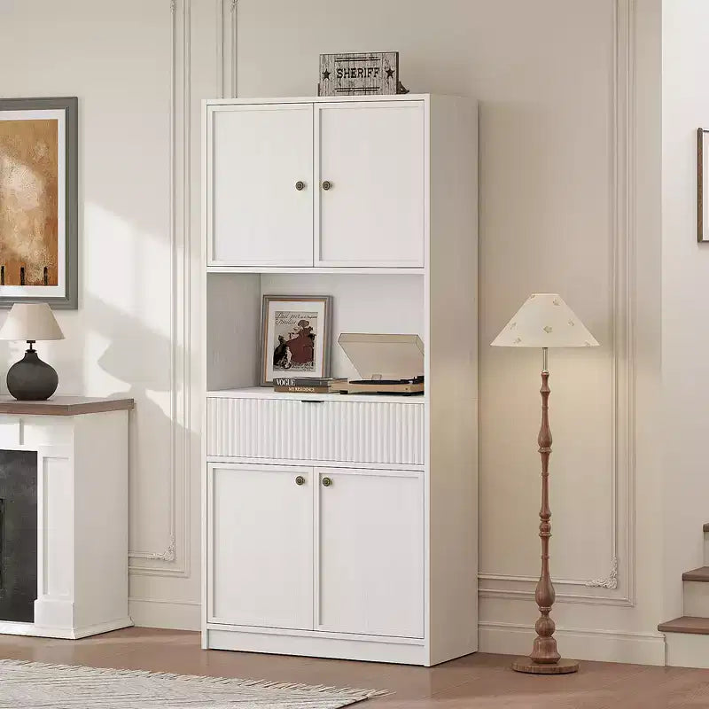 Grand meuble de garde-manger avec étagère à micro-ondes et tiroir, armoire de rangement de cuisine de 178 cm avec portes, placard autonome cannelé, pour salle à manger