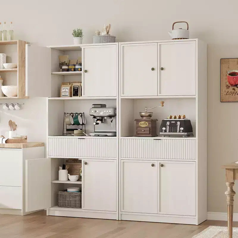 Grand meuble de garde-manger avec étagère à micro-ondes et tiroir, armoire de rangement de cuisine de 178 cm avec portes, placard autonome cannelé, pour salle à manger