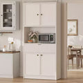 Tall Pantry Cabinet with Microwave Shelf & Drawer, 70 Kitchen Hutch Storage Cabinet with Doors, Fluted Freestanding Cupboard, for Dining Room