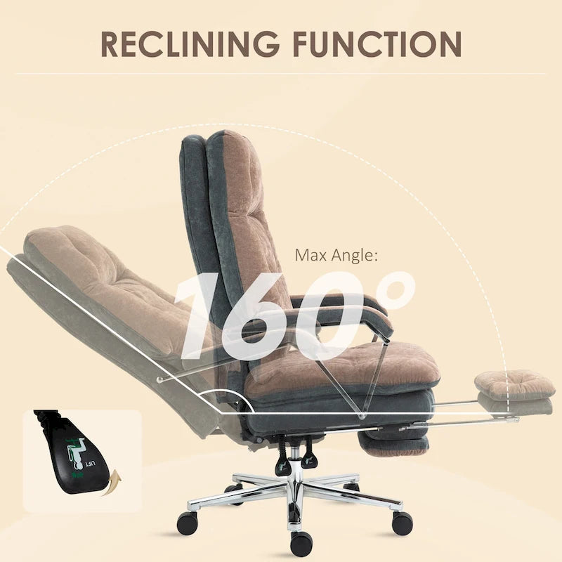 Fauteuil de bureau inclinable en velours surdimensionné, siège rembourré, roulettes pivotantes