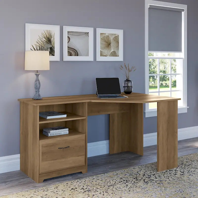 Bush Furniture Cabot Bureau d'angle de 60 po avec rangement pour bureau à domicile
