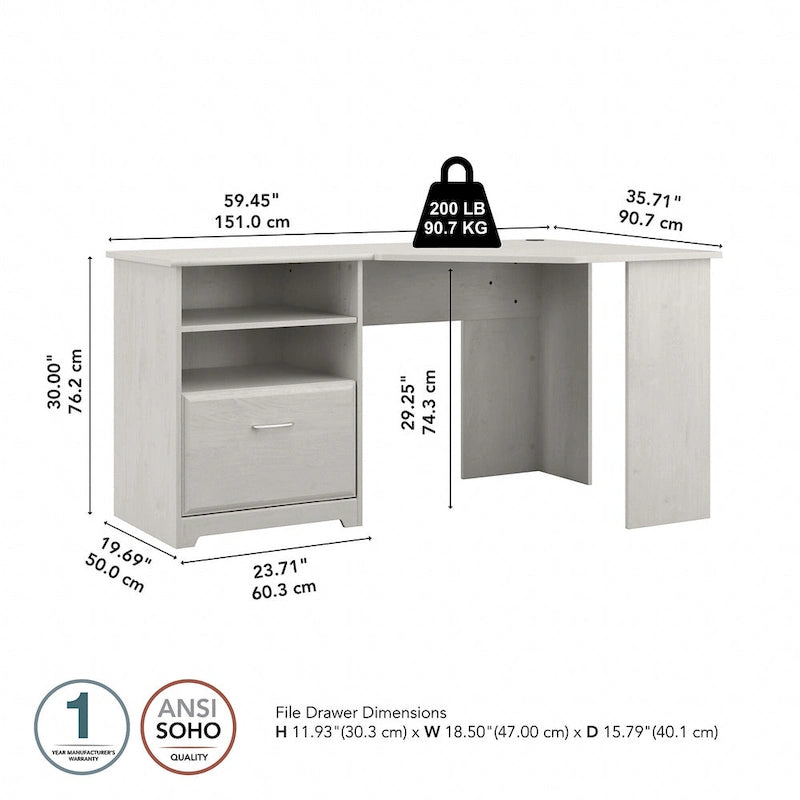 Bush Furniture Cabot Bureau d'angle de 60 po avec rangement pour bureau à domicile
