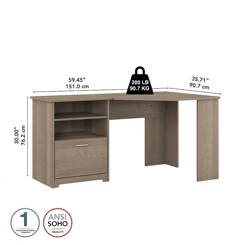 Bush Furniture Cabot Bureau d'angle de 60 po avec rangement pour bureau à domicile