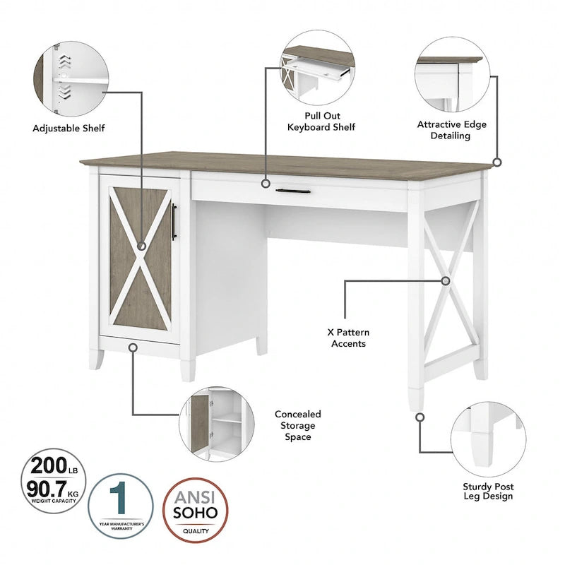 Bureau d'ordinateur Key West 54W avec rangement et armoire de Bush Furniture