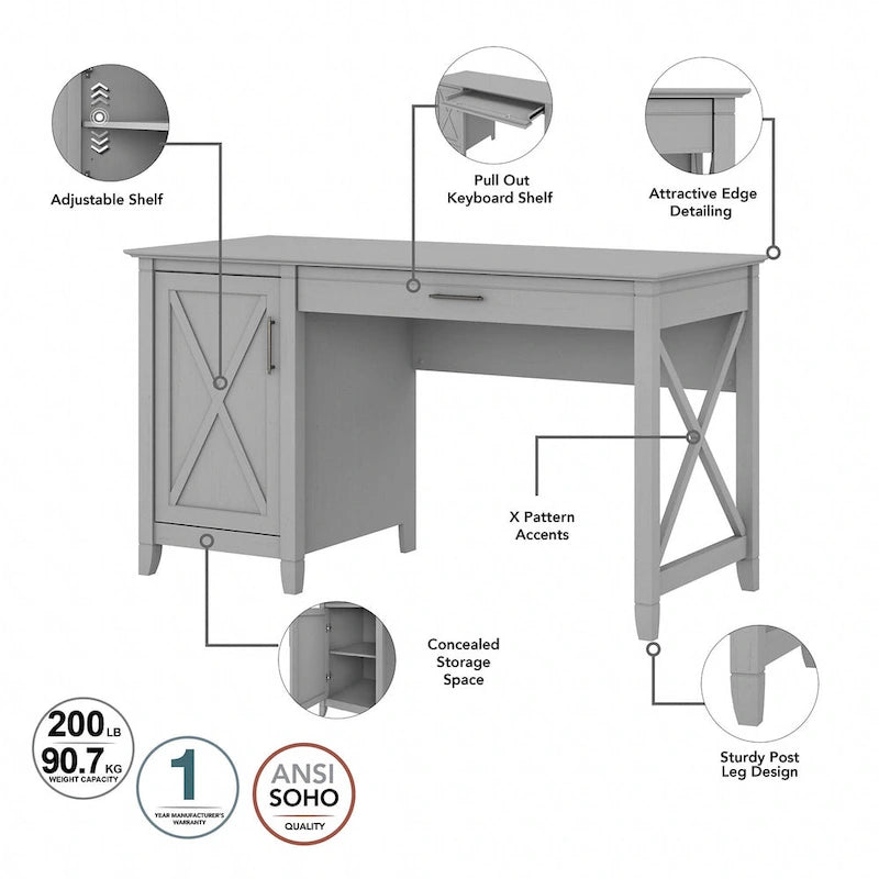 Bureau d'ordinateur Key West 54W avec rangement et armoire de Bush Furniture