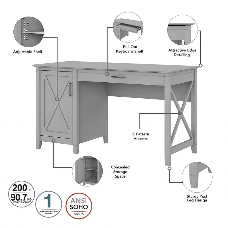 Bureau d'ordinateur Key West 54W avec rangement et armoire de Bush Furniture