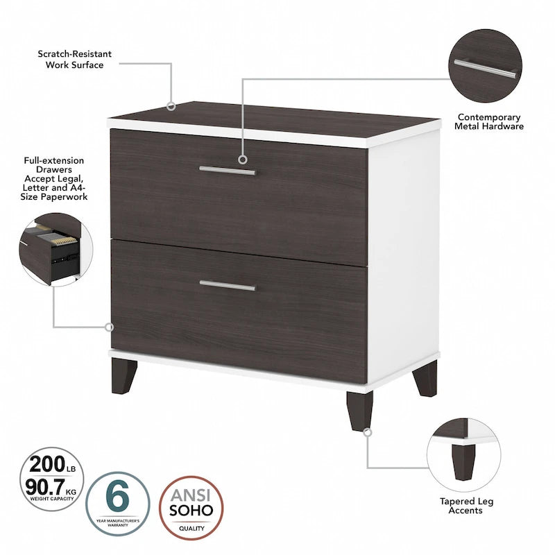Classeur latéral Bush Furniture Somerset à 2 tiroirs avec rangement