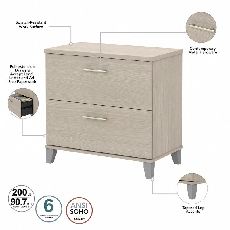 Classeur latéral Bush Furniture Somerset à 2 tiroirs avec rangement