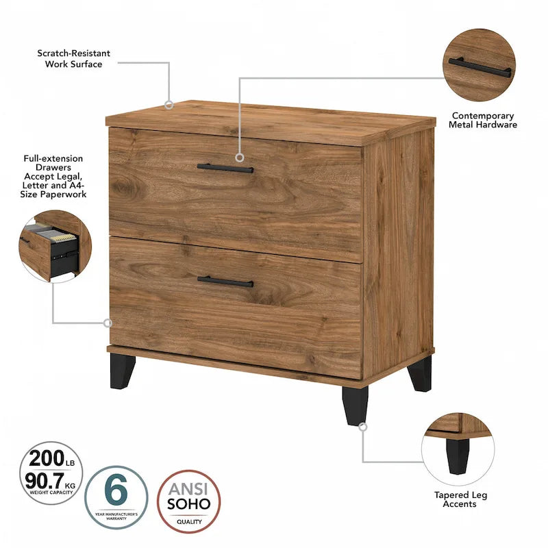 Classeur latéral Bush Furniture Somerset à 2 tiroirs avec rangement