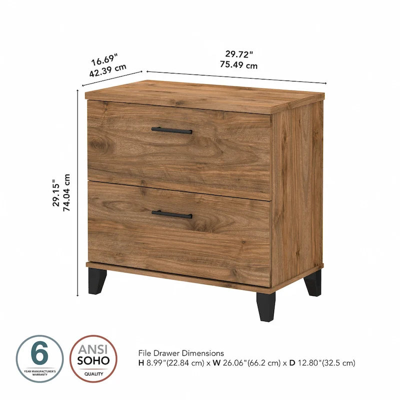 Classeur latéral Bush Furniture Somerset à 2 tiroirs avec rangement
