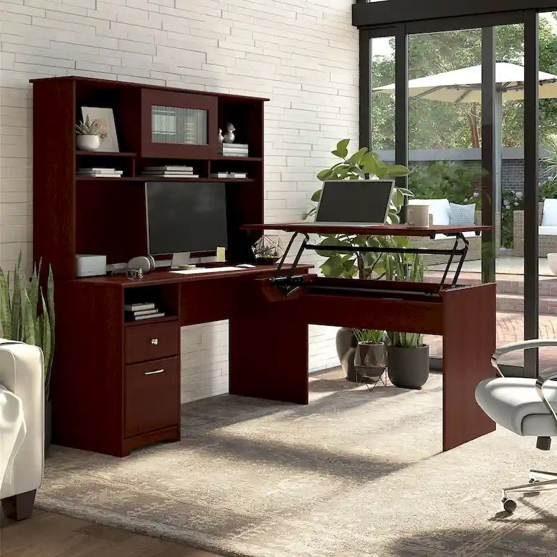 Bureau assis-debout en L 3 positions 60W avec huche, par Bush Furniture