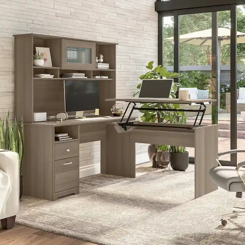 Bureau assis-debout en L 3 positions 60W avec huche, par Bush Furniture