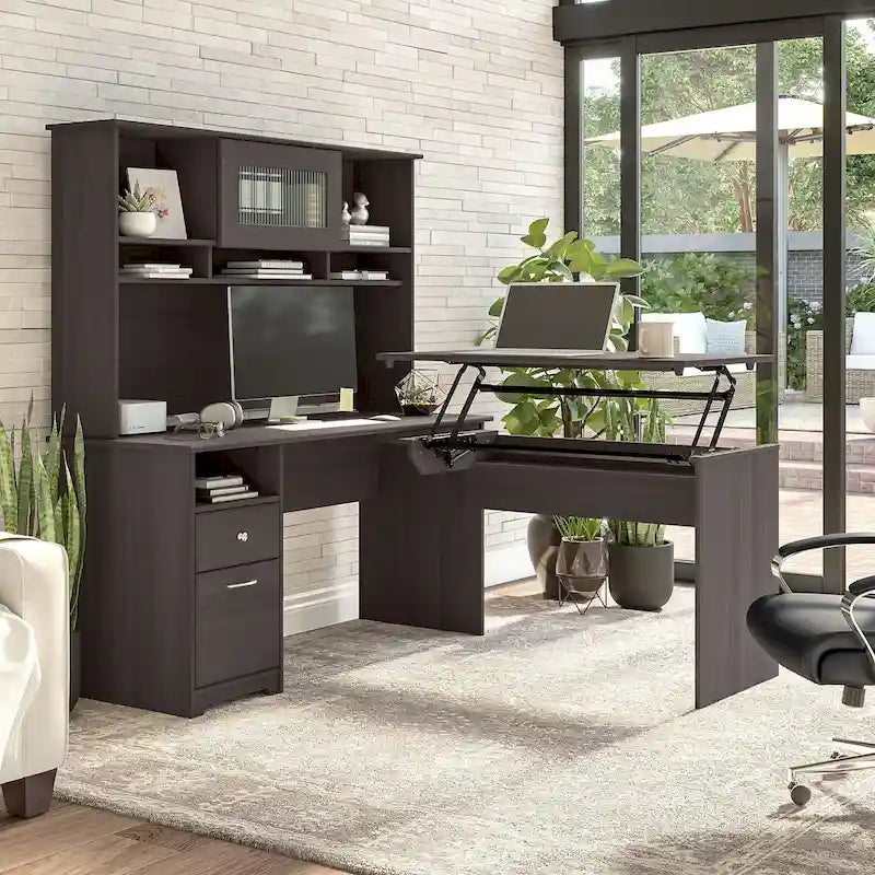 Bureau assis-debout en L 3 positions 60W avec huche, par Bush Furniture