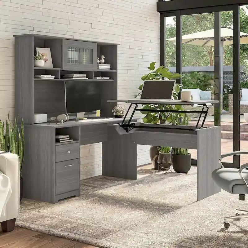 Bureau assis-debout en L 3 positions 60W avec huche, par Bush Furniture