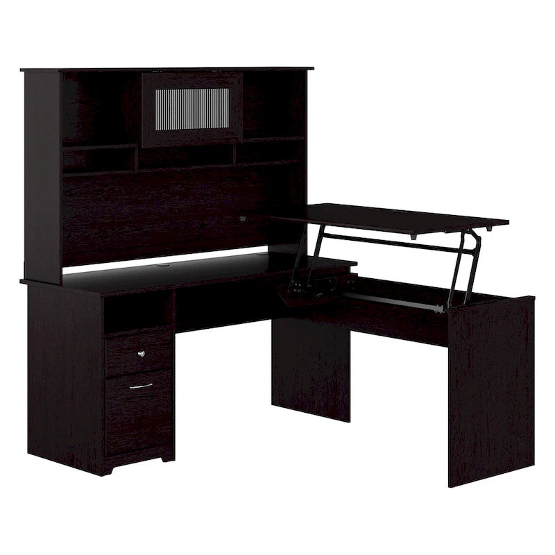 Bureau assis-debout en L 3 positions 60W avec huche, par Bush Furniture