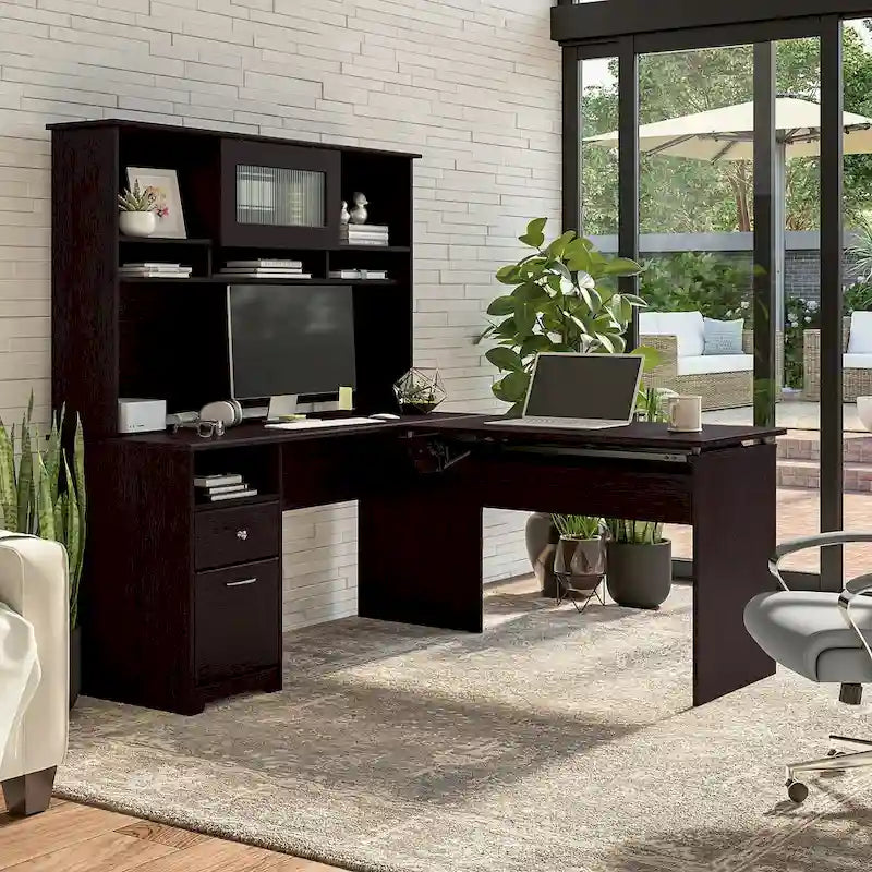Bureau assis-debout en L 3 positions 60W avec huche, par Bush Furniture