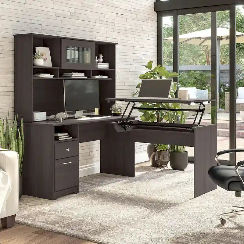 Bureau assis-debout en L 3 positions 60W avec huche, par Bush Furniture