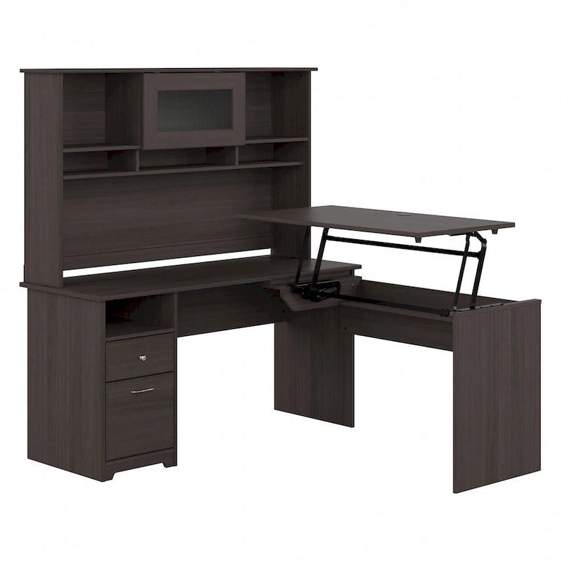 Bureau assis-debout en L 3 positions 60W avec huche, par Bush Furniture