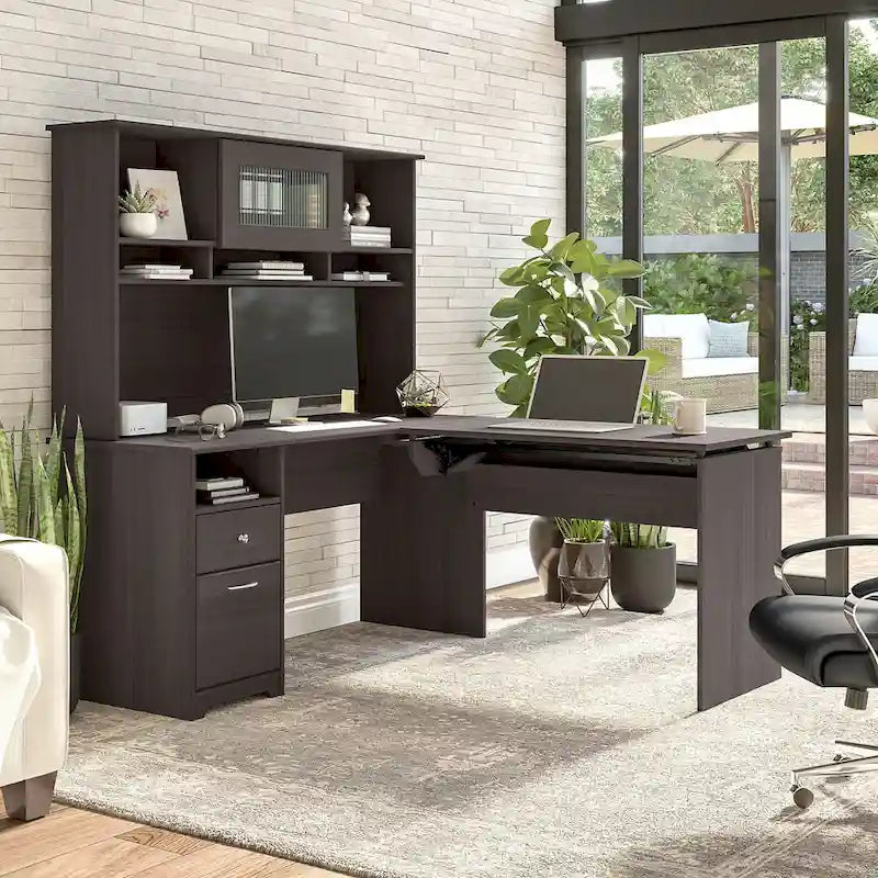 Bureau assis-debout en L 3 positions 60W avec huche, par Bush Furniture