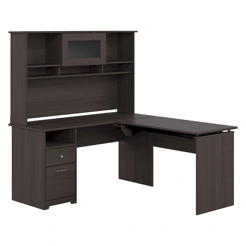 Bureau assis-debout en L 3 positions 60W avec huche, par Bush Furniture