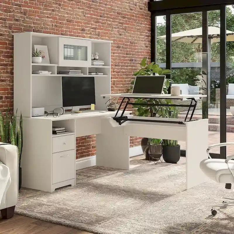 Bureau assis-debout en L 3 positions 60W avec huche, par Bush Furniture