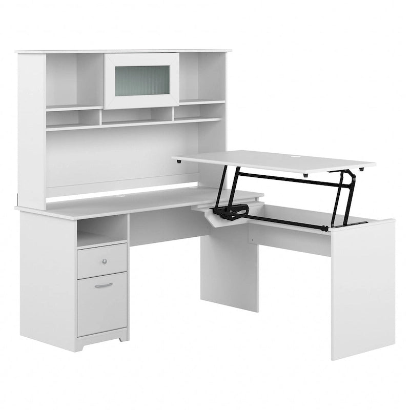 Bureau assis-debout en L 3 positions 60W avec huche, par Bush Furniture