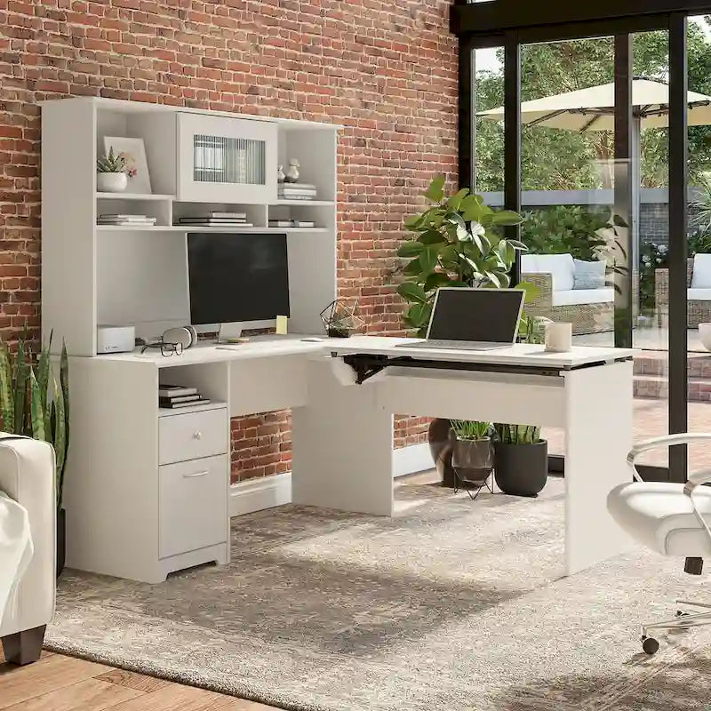 Bureau assis-debout en L 3 positions 60W avec huche, par Bush Furniture