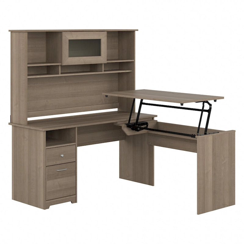 Bureau assis-debout en L 3 positions 60W avec huche, par Bush Furniture