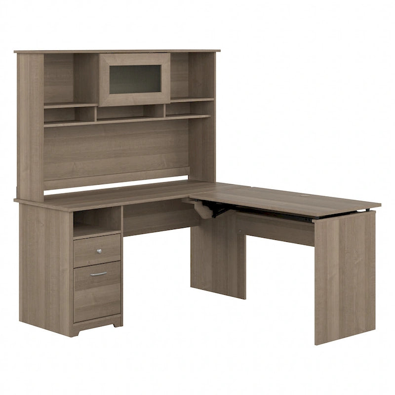 Bureau assis-debout en L 3 positions 60W avec huche, par Bush Furniture
