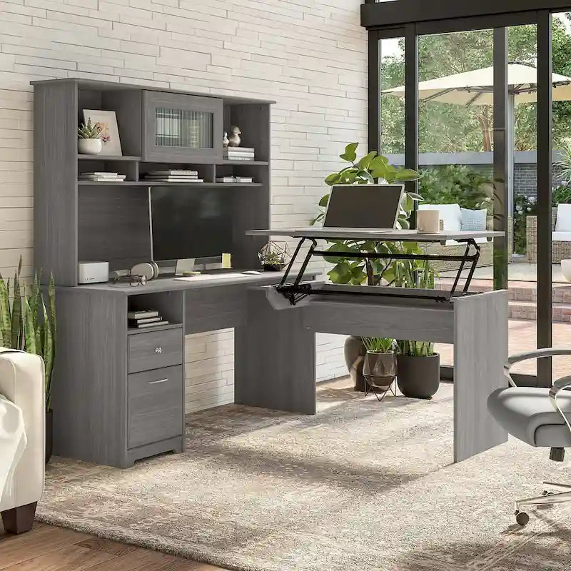 Bureau assis-debout en L 3 positions 60W avec huche, par Bush Furniture