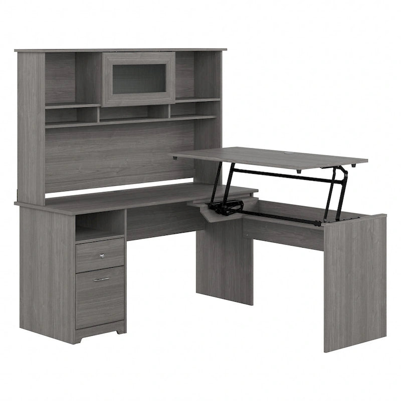 Bureau assis-debout en L 3 positions 60W avec huche, par Bush Furniture