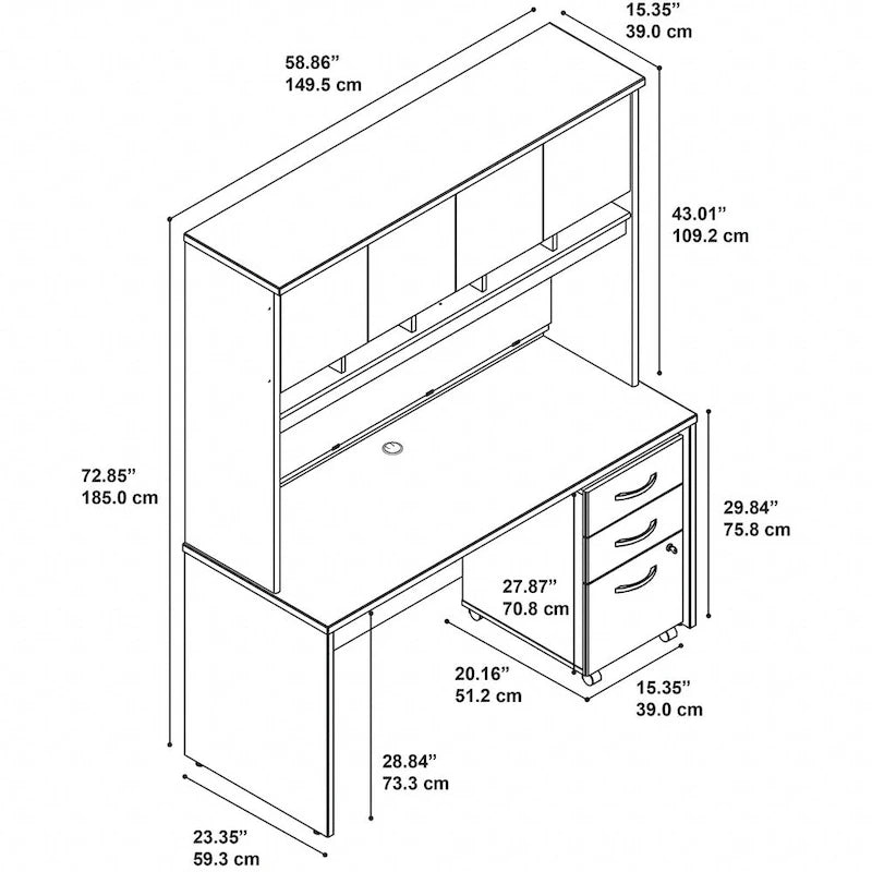 Bureau de 60 W de la série C avec huche et tiroirs de Bush Business Furniture