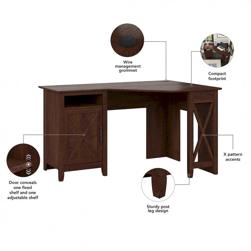 Bureau d'ordinateur d'angle Bush Furniture Key West 54W avec rangement