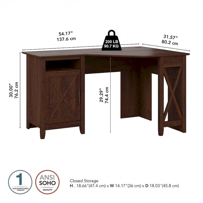 Bureau d'ordinateur d'angle Bush Furniture Key West 54W avec rangement