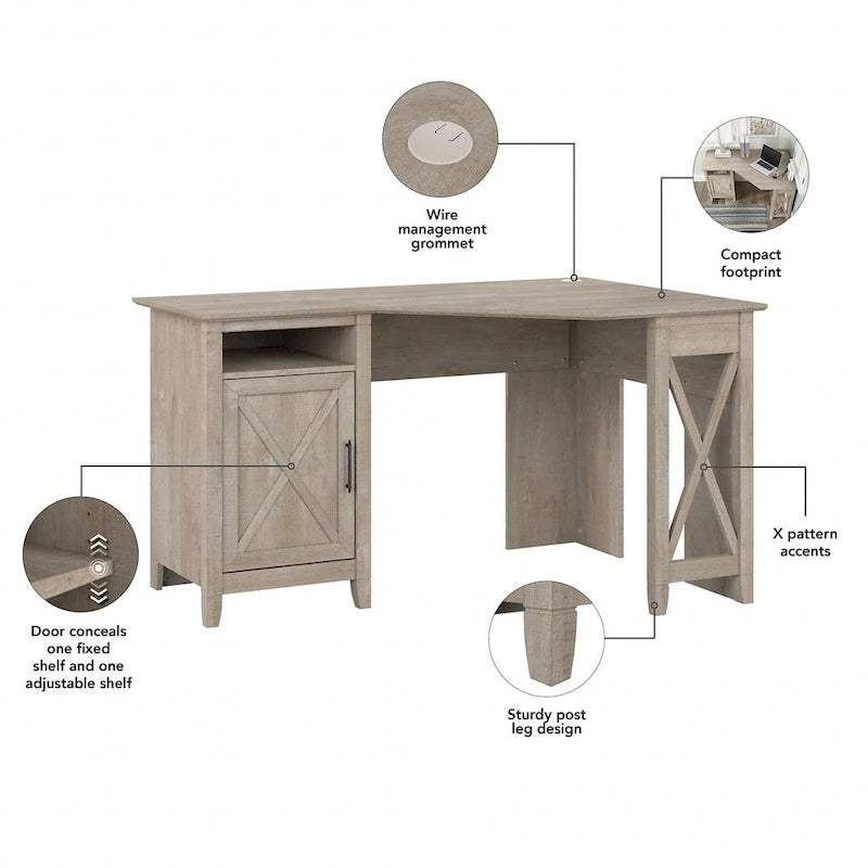 Bureau d'ordinateur d'angle Bush Furniture Key West 54W avec rangement
