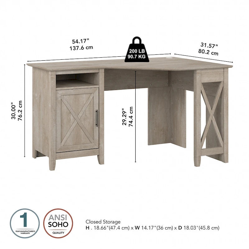 Bureau d'ordinateur d'angle Bush Furniture Key West 54W avec rangement