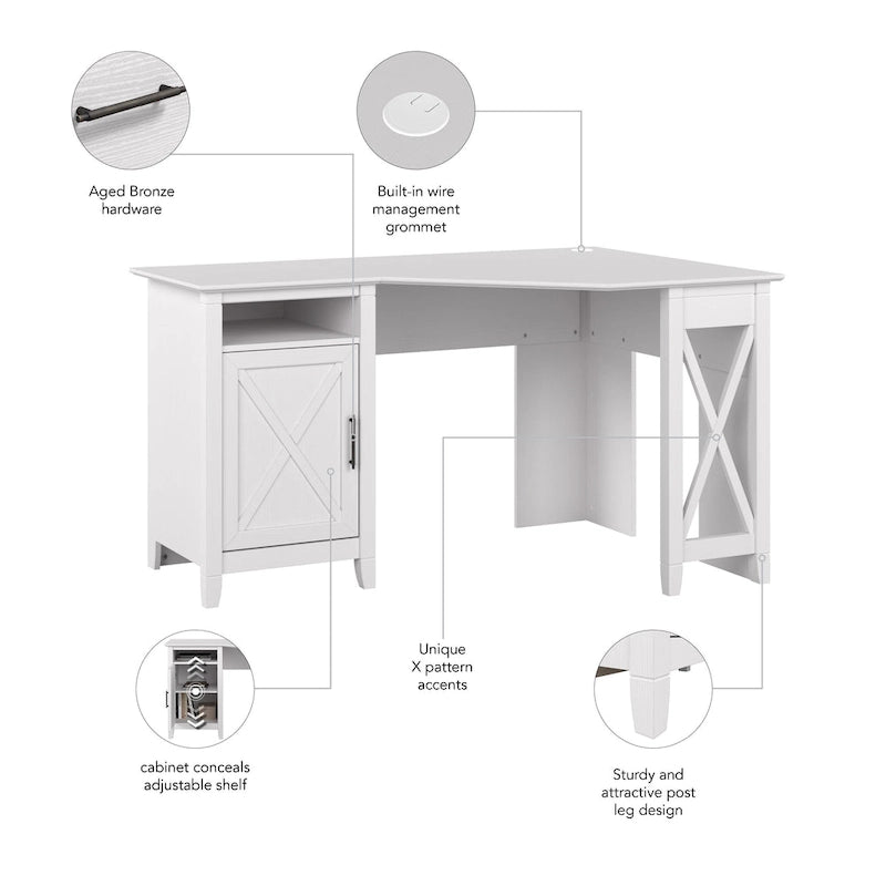 Bureau d'ordinateur d'angle Bush Furniture Key West 54W avec rangement