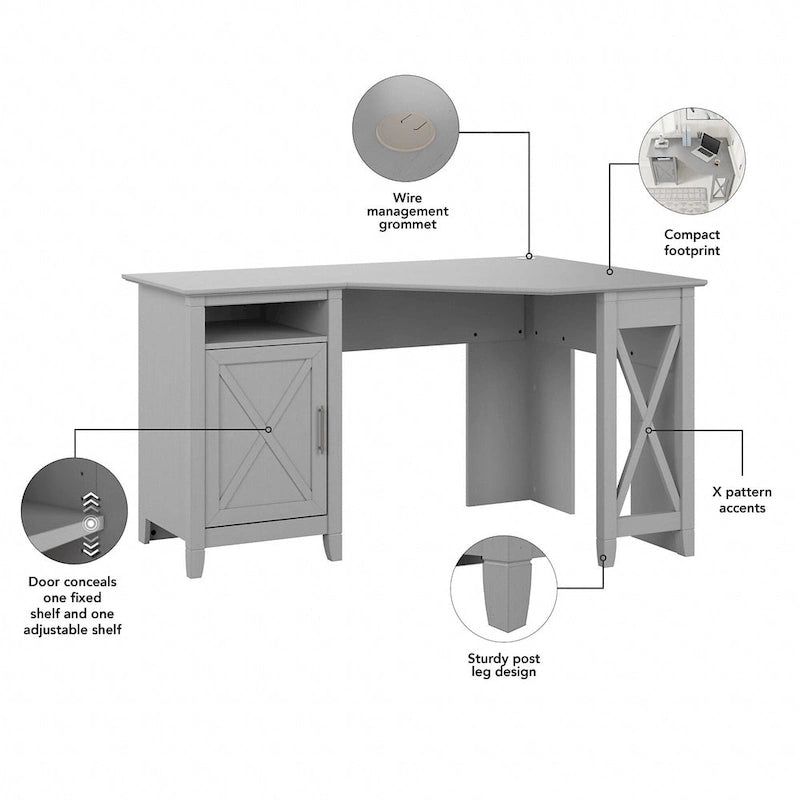 Bureau d'ordinateur d'angle Bush Furniture Key West 54W avec rangement