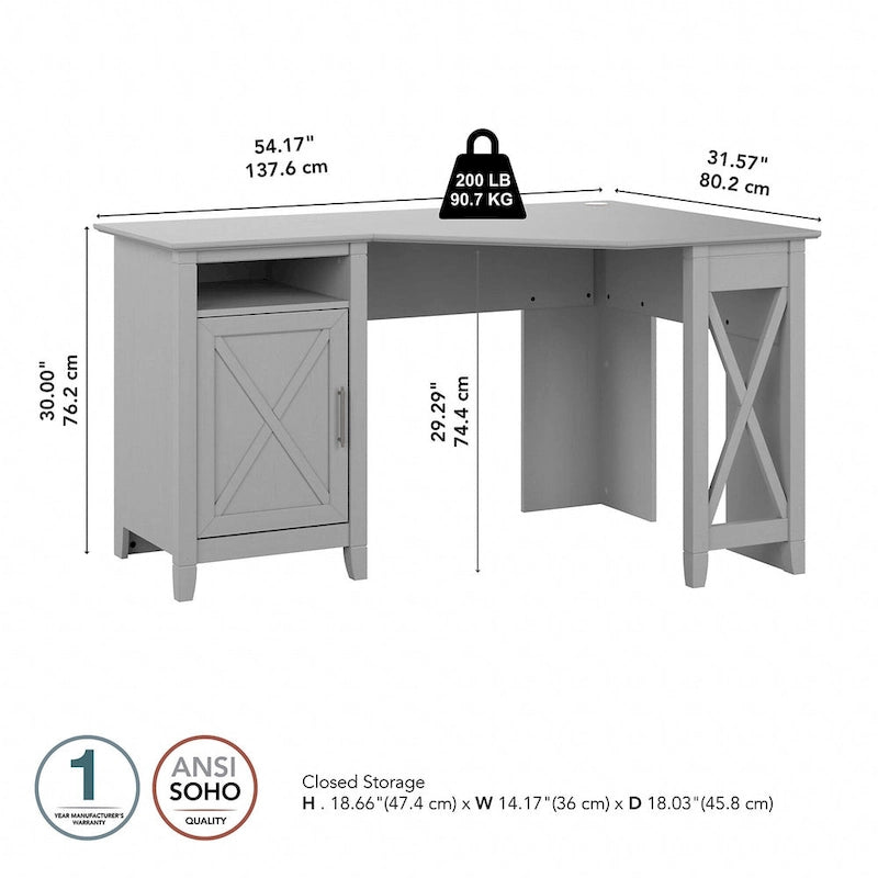 Bureau d'ordinateur d'angle Bush Furniture Key West 54W avec rangement