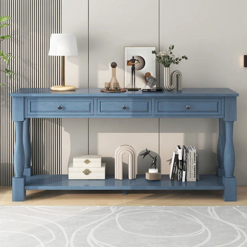 Console méditerranéenne avec 3 tiroirs de rangement et étagère inférieure ouverte pour entrée de maison et hôtel