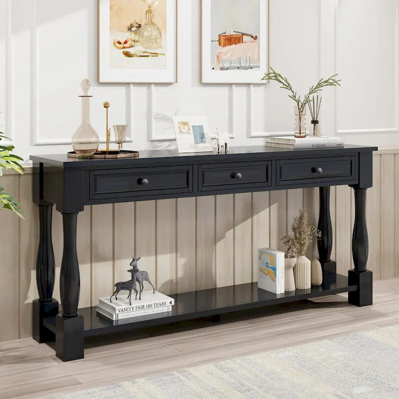 Console méditerranéenne avec 3 tiroirs de rangement et étagère inférieure ouverte pour entrée de maison et hôtel