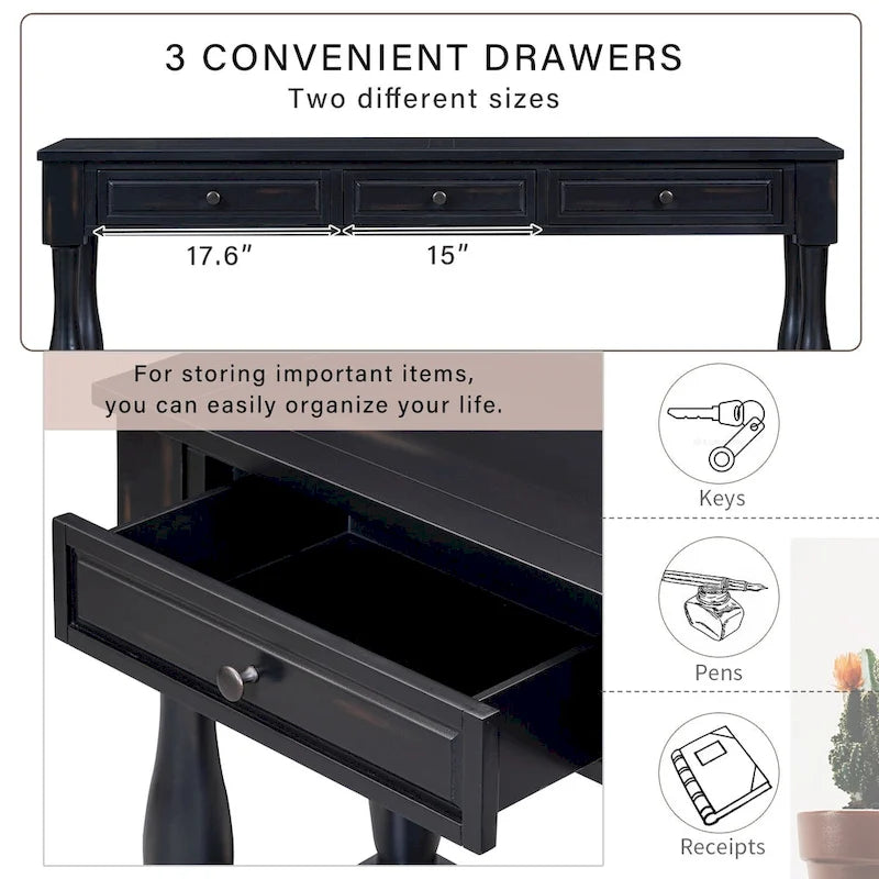 Console méditerranéenne avec 3 tiroirs de rangement et étagère inférieure ouverte pour entrée de maison et hôtel
