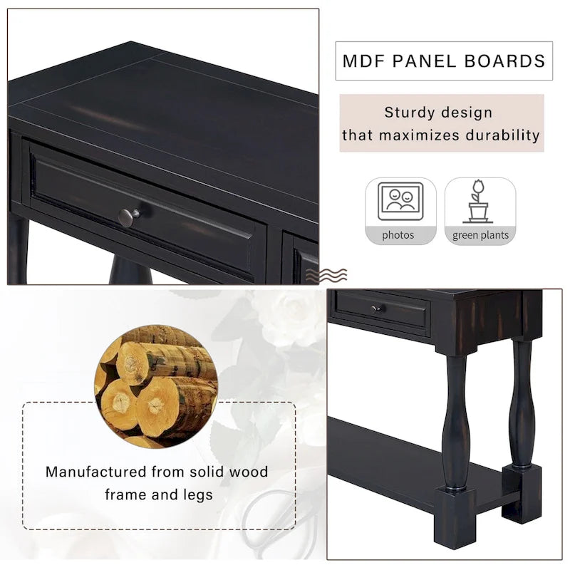 Console méditerranéenne avec 3 tiroirs de rangement et étagère inférieure ouverte pour entrée de maison et hôtel