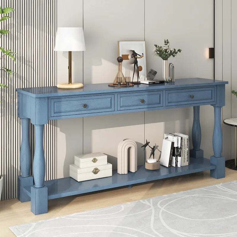Console méditerranéenne avec 3 tiroirs de rangement et étagère inférieure ouverte pour entrée de maison et hôtel