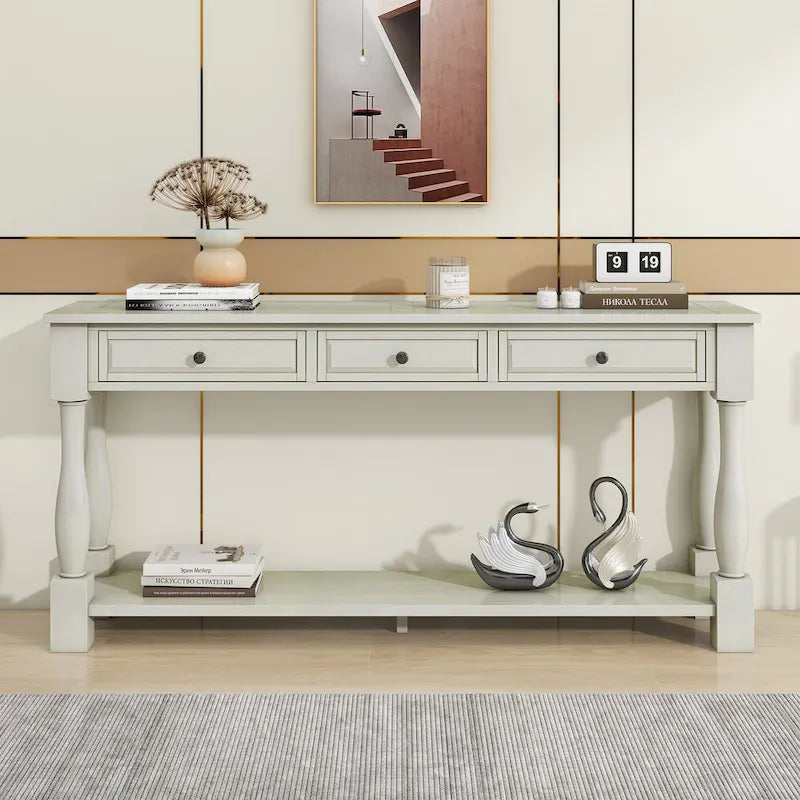 Console méditerranéenne avec 3 tiroirs de rangement et étagère inférieure ouverte pour entrée de maison et hôtel