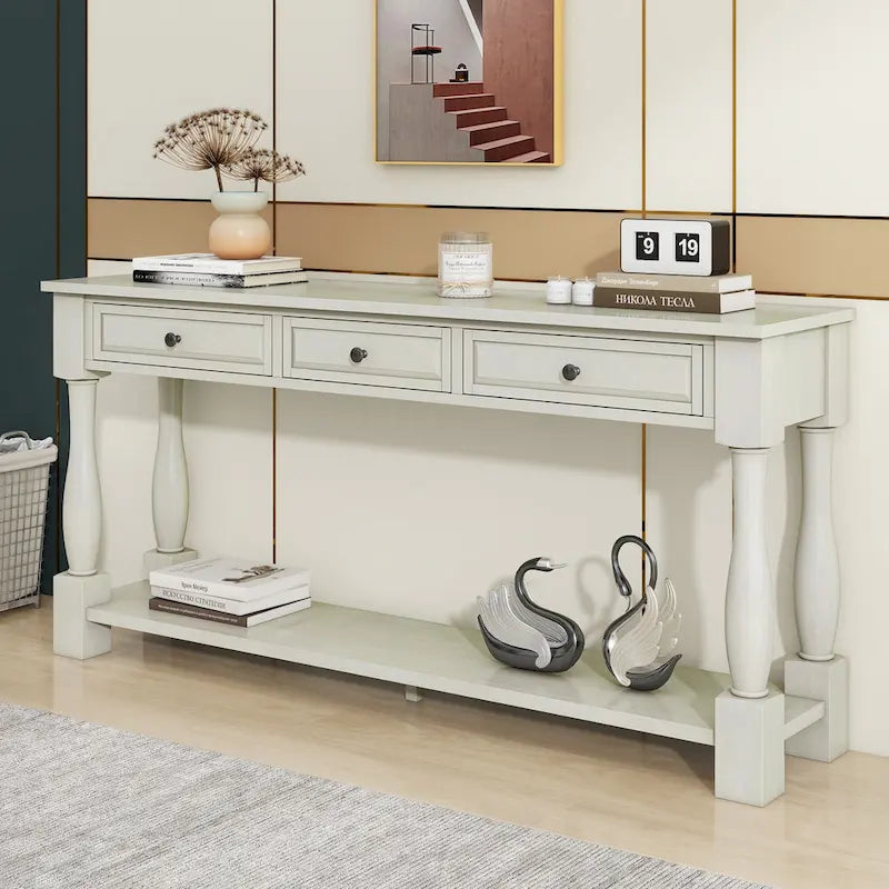 Console méditerranéenne avec 3 tiroirs de rangement et étagère inférieure ouverte pour entrée de maison et hôtel